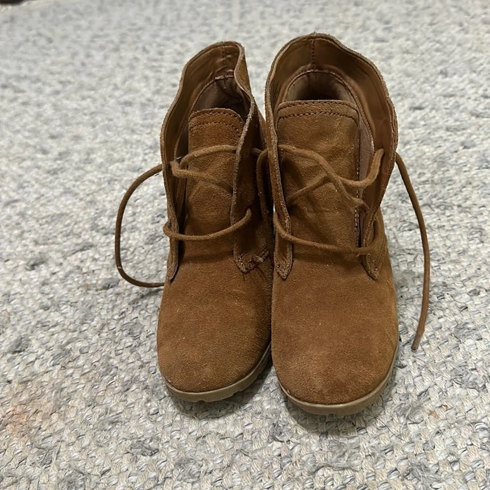 Merona Brown Suede Wedge Heel Lace up Booties